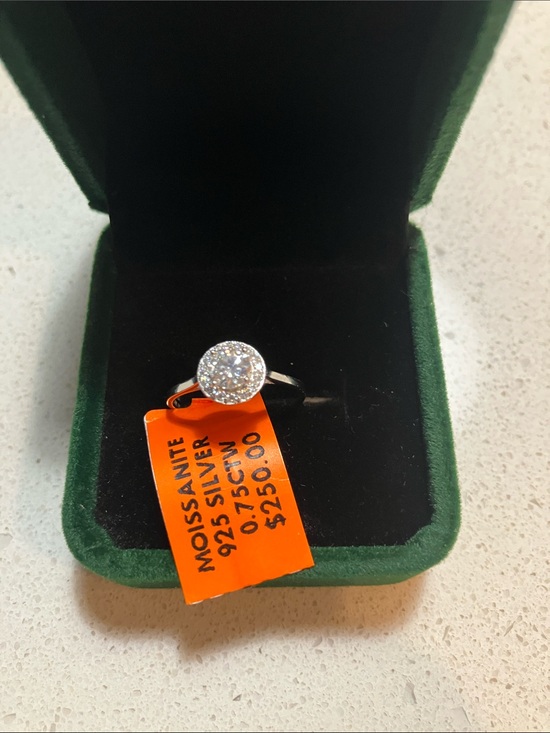Source Unknown Jewelry - Sterling Silver and Moissanite 3/4 carat Halo Ring with Clear Sparkle